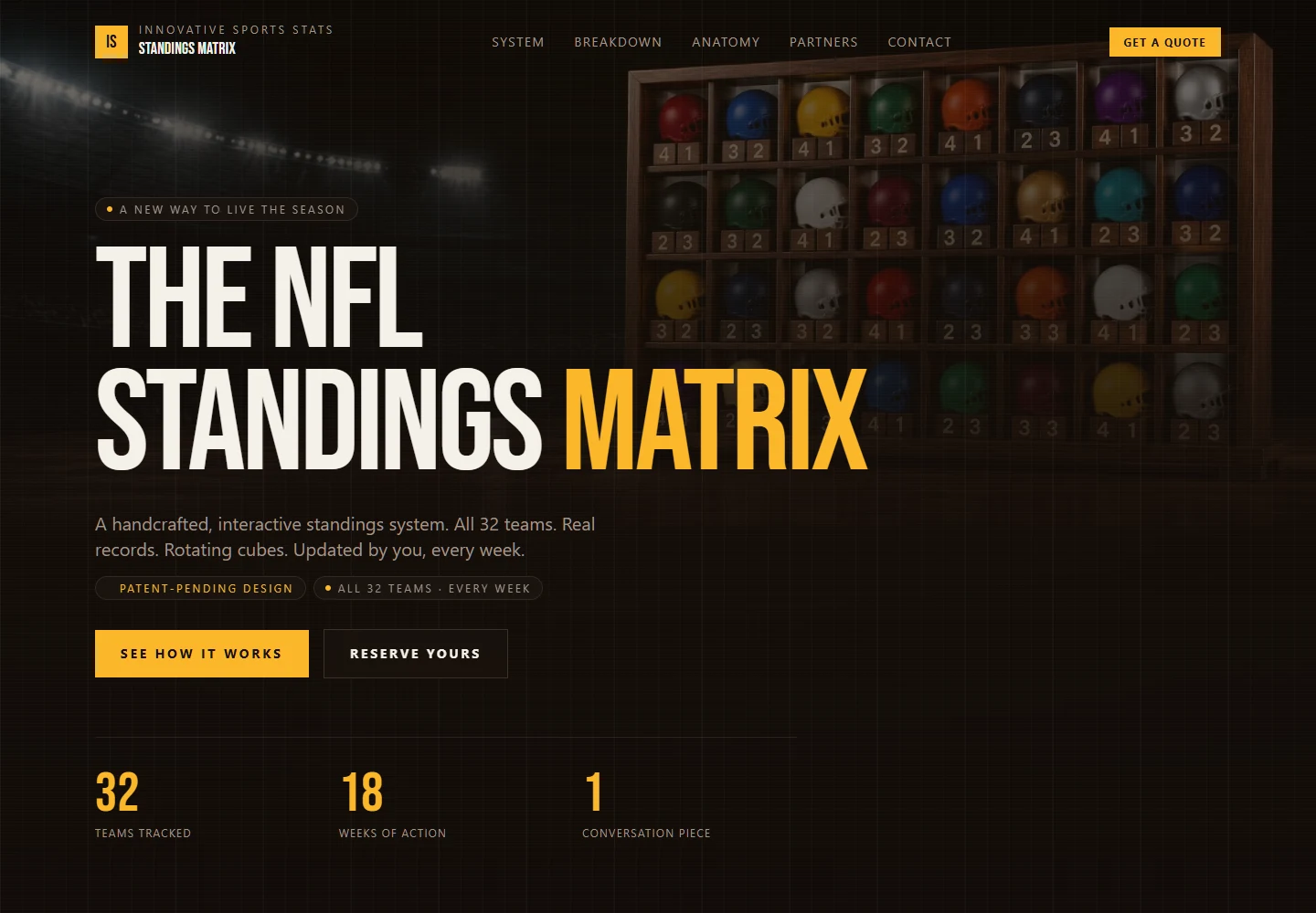 NFL Standings Matrix public product website